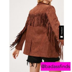 Faux Suede Fringe Detail Longline Blazer